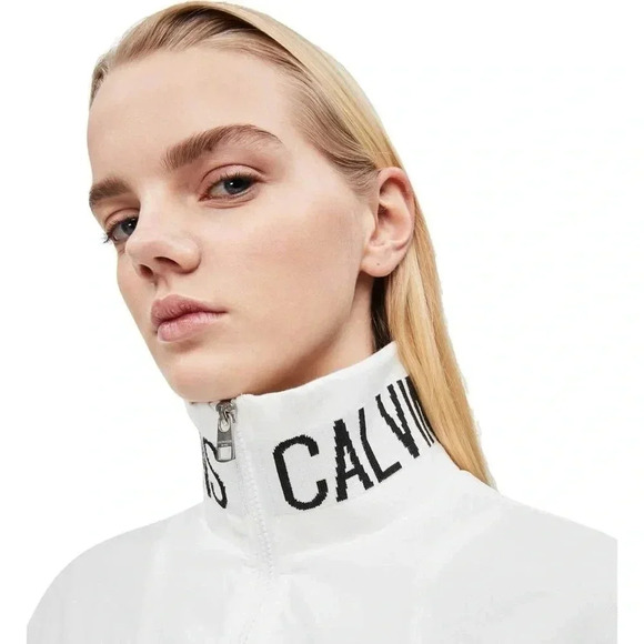 Calvin Klein | Ivory Full Front Zipper Windbreaker Jacket Women’s Size L Large - Picture 1 of 5